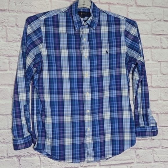 Vineyard Vines Blue Plaid Long Sleeve Whale Shirt 100% Cotton Size Medium - Picture 2 of 3